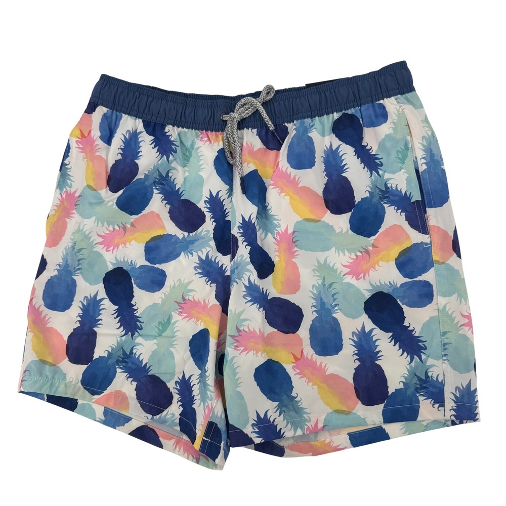 New Rainforest Swim Trunks Mens Medium Blue Multicolor Pineapple 4-Way Stretch